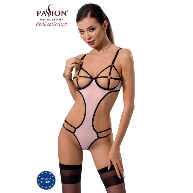 Body Rosa in Tulle Aperto con Fasce Decorative HERA