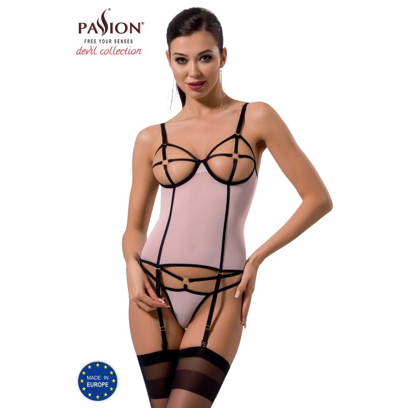 Corsetto Rosa in Tulle Aperto con Reggicalze Removibili HERA