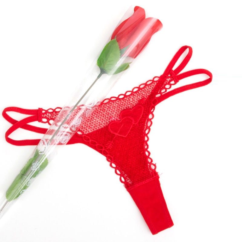 Perizoma Rosso in Pizzo con Bocciolo di Rosa Taglia Unica