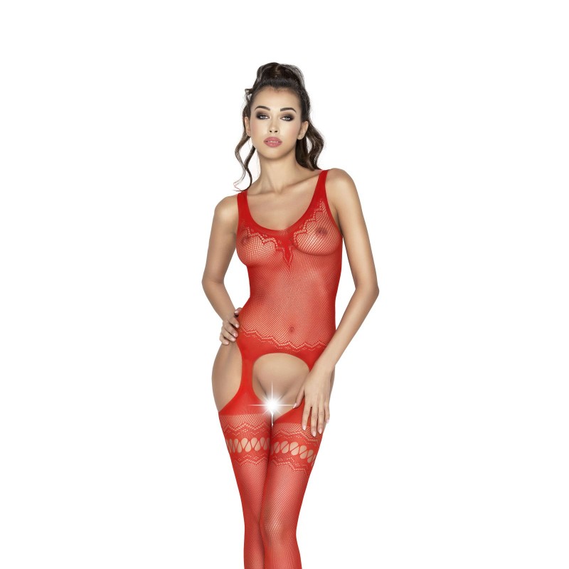 Tuta Lingerie Rossa in Rete a Maglia Medio Fine Aperta BS038