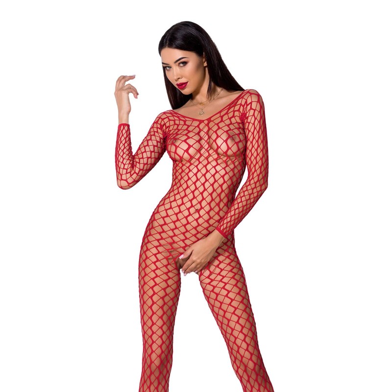 Tuta Lingerie Aperta Rosso in Rete a Maglia Larga BS068