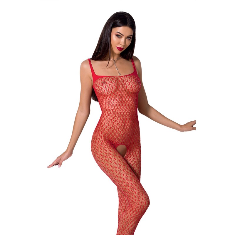 Tuta Lingerie Aperta Rosso in Rete Geometrica BS071