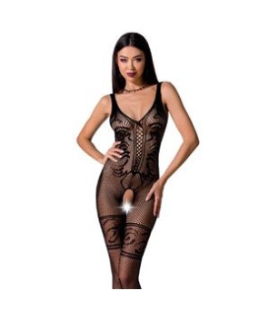Tuta Lingerie Aperta Nero in Rete con Motivo Ornamentale BS069