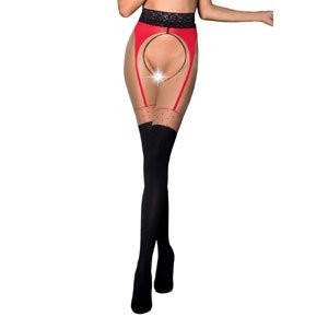 Collant Neri Aperti 20/40 Denari con Effetto Reggicalze Rosso TIOPEN 003