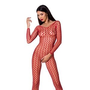 Tuta Lingerie Aperta Rosso in Rete a Maglia Larga BS068