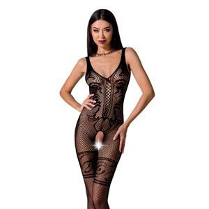 Tuta Lingerie Aperta Nero in Rete con Motivo Ornamentale BS069